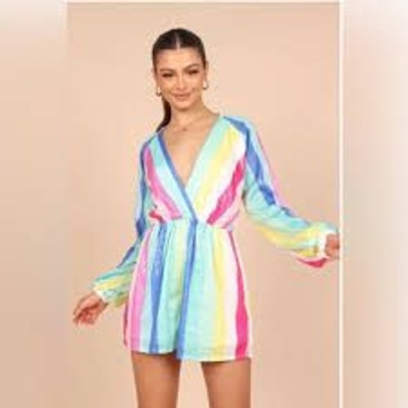 Petal & Pup Sequin Striped Mini Dress Long Sleeve Party Multicolor Medium - Picture 1 of 7